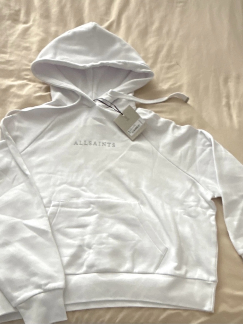 AllSaints White Hoodie with Sparkle Logo